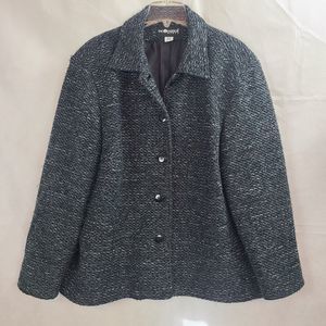 Sag Harbor Women's (20W) Black & Gray Tweed Lined Button Closure Jacket Coat